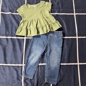 OshKosh B’gosh 18M Baby Girl Outfit Set Green Top & Jeans